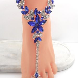 Anklet Toe Ring Slave Ankle Bracelet Cobalt Crystals